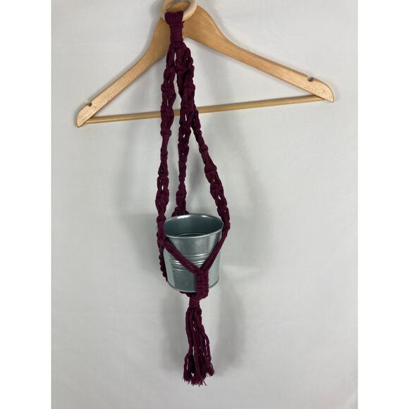 Hand Made Purple Macrame Plant Holder with new pot - Picture 1 of 2